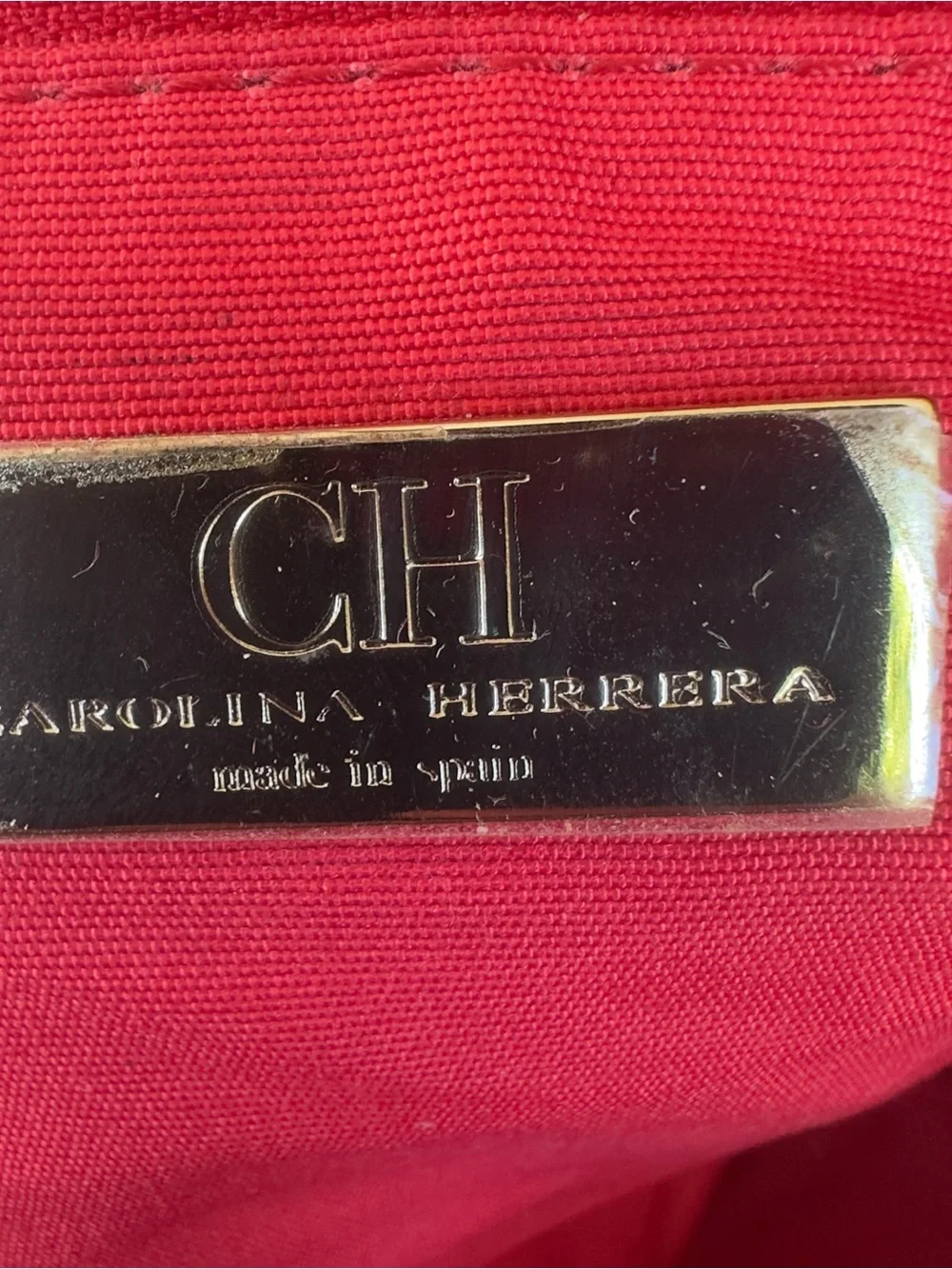 🔥 CH Carolina Herrera Red Leather Andy Monogram Satchel Bag Spain